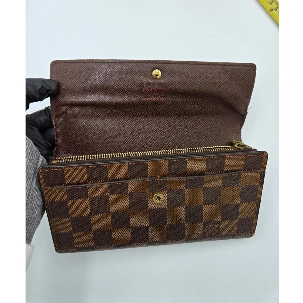 Louis Vuitton Damier Ebene Sarah Wallet Brown Checkbook Long Clutch Authentic